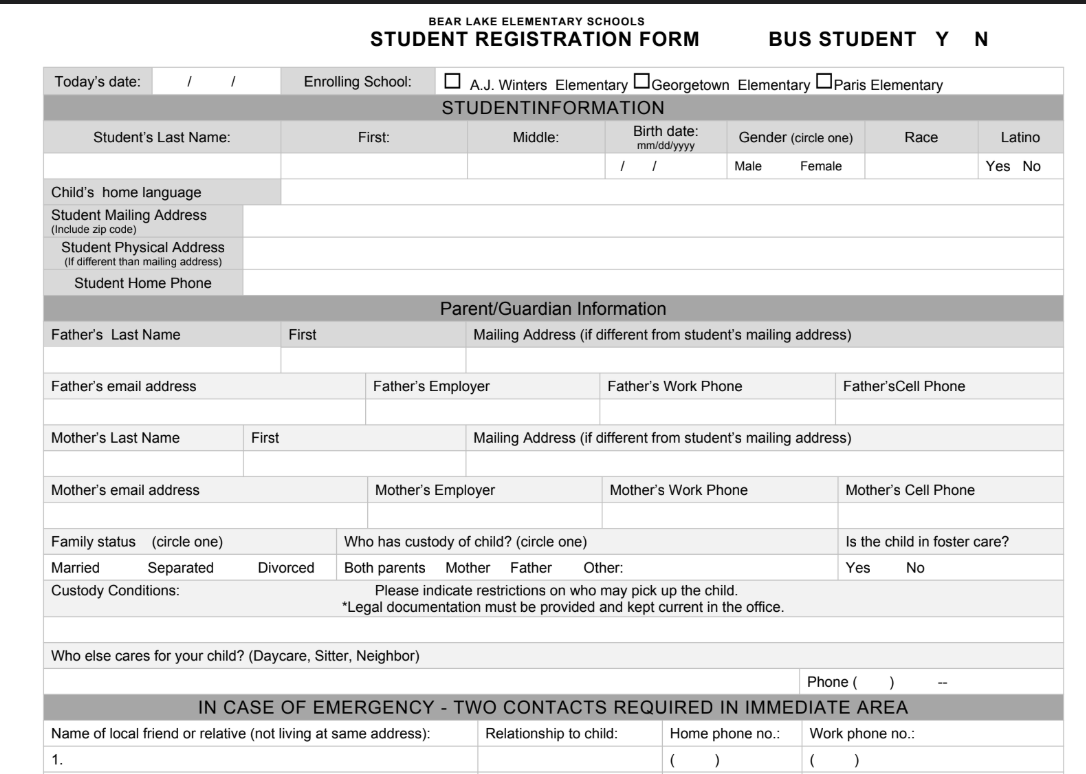 Elementary Registration form